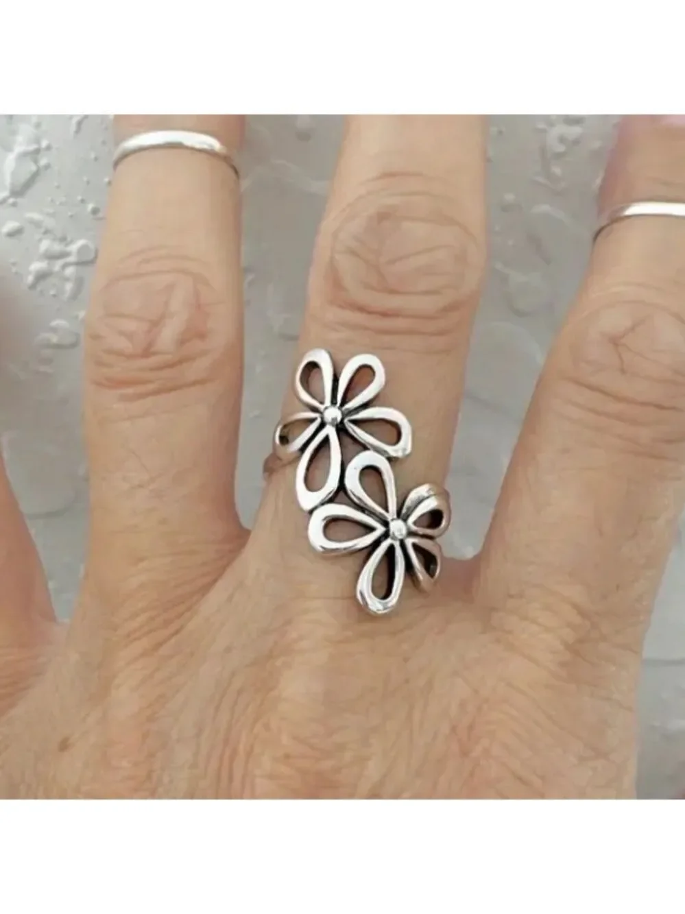 Silver Flower Ring Adjustable